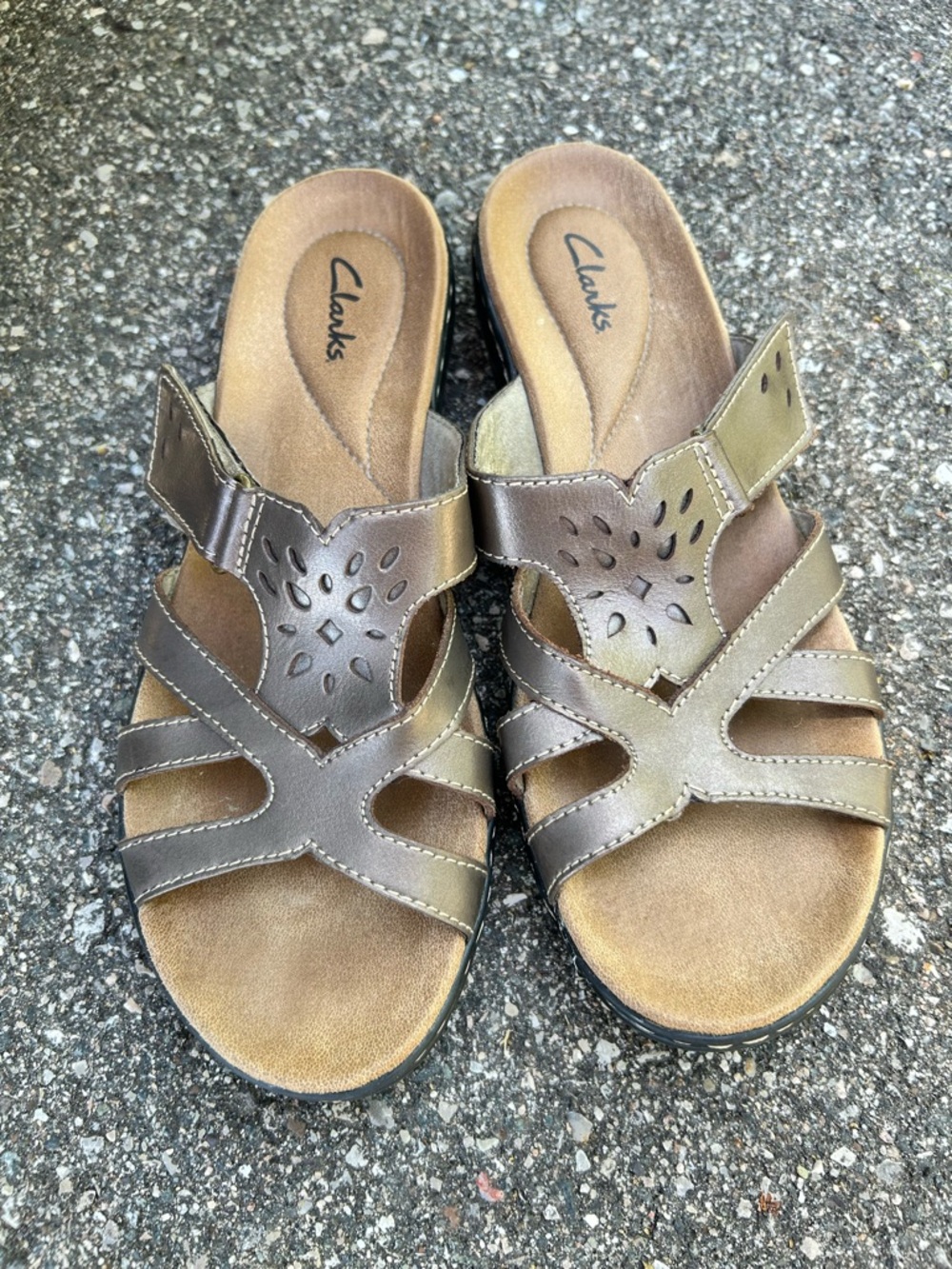 Clarks Bronze-Tone  Brown Leather Sandals